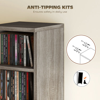 HOMCOM Set of 2 CD Media Display Shelf Unit Tower Rack with Adjustable Shelves, Mocha Wood Effect