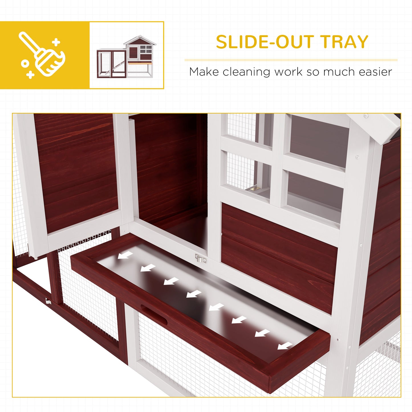 PawHut Rabbit Hutch Outdoor Wooden Guinea Pig Hutch Rabbit Run Bunny Cage Small Animal House Pull-Out Tray, Brown, 124 x 63 x 93 cm