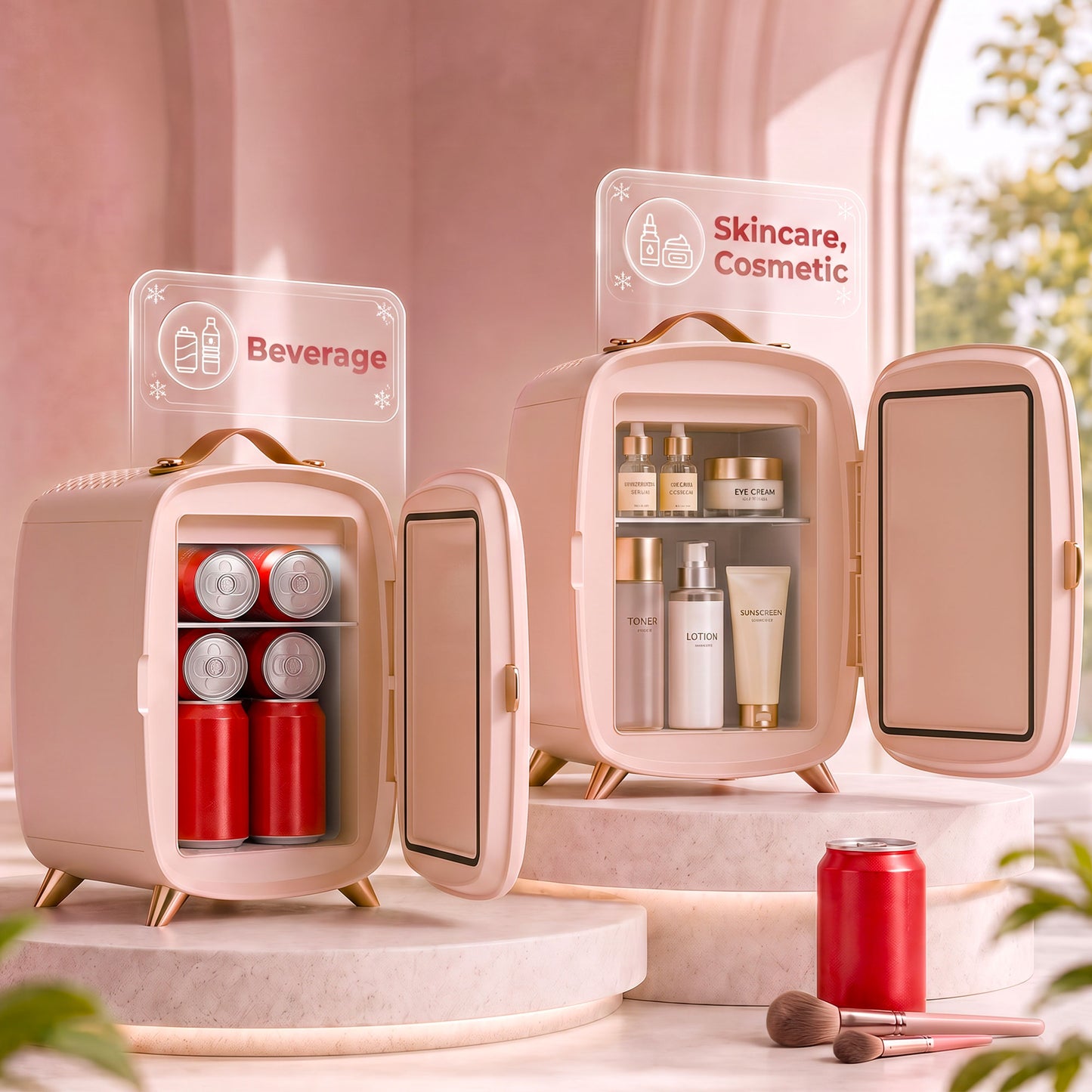 HOMCOM Skincare Refrigerator, 6L Mini Cosmetic Fridge with LED Mirror, Cooling Function for Bedroom, Skincare, Office, Pink