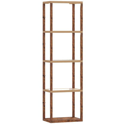 HOMCOM Four-Shelf Floor Lamp - Rustic Brown