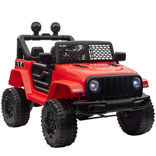 HOMCOM Kids Electric Ride On Car 12V Off Road Toy with Parental Remote Control 2 Motors Horn Lights Suspension Wheels for 3-6 Years Old Red