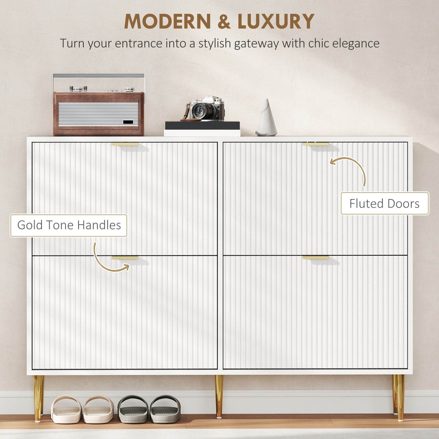 HOMCOM Elegant Four-Drawer Shoe Cabinet - White