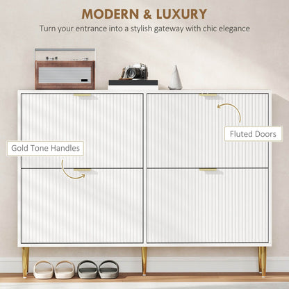 HOMCOM Elegant Four-Drawer Shoe Cabinet - White