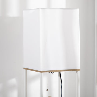HOMCOM Modern Metal Floor Lamp with Shelves, 3 Layer Shelf Tall Standing Lamp with Fabric Lampshade, Pull Chain Switch for Living Room, Bedroom, Bulb not Included, White