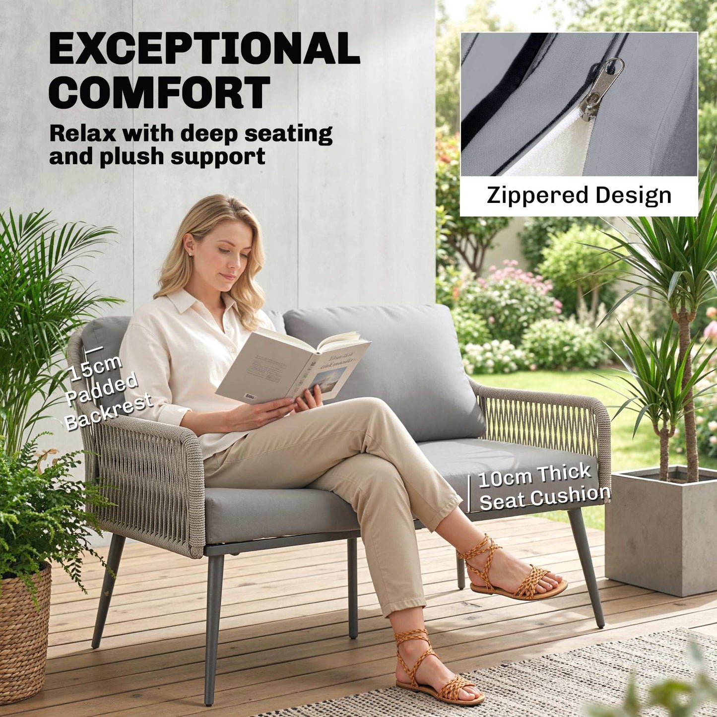 Outsunny Rattan Garden Furniture Set, 4 Piece Outdoor Patio Furniture with Tempered Glass Table and Chairs, Indoor Balcony Conservatory Set