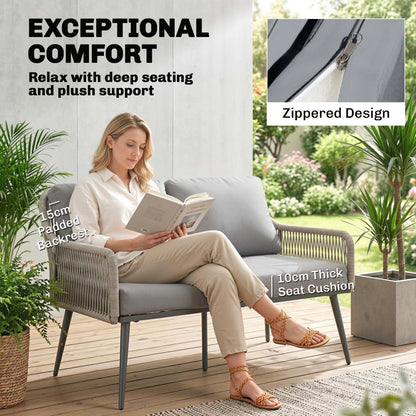 Outsunny Rattan Garden Furniture Set, 4 Piece Outdoor Patio Furniture with Tempered Glass Table and Chairs, Indoor Balcony Conservatory Set