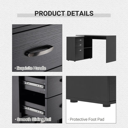 HOMCOM L Shaped Computer Desk, Reversible Home Office Desk with Drawers, File Cabinet and Storage Shelves, Study Table, 117 x 83.5 x 76cm, Black