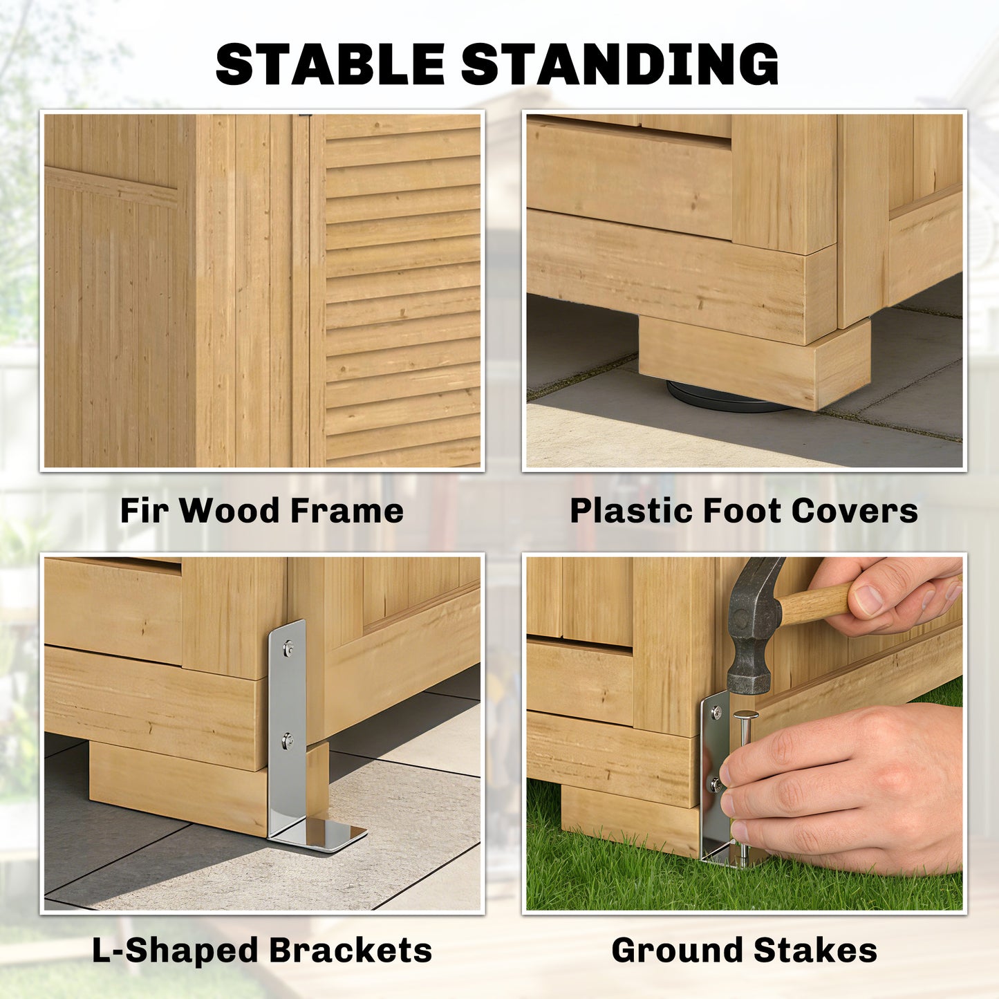 Outsunny Outdoor Wooden Storage Cabinet, Garden Tool Shed with Acrylic Windows for Patio, Light Brown