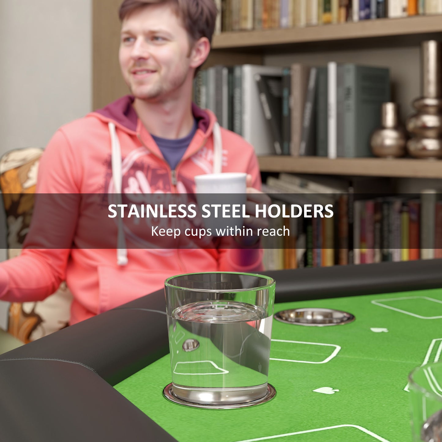 SPORTNOW 8 Player Folding Poker Table, Portable Octagon Blackjack Table with Cup Holders, Padded Edge, Green