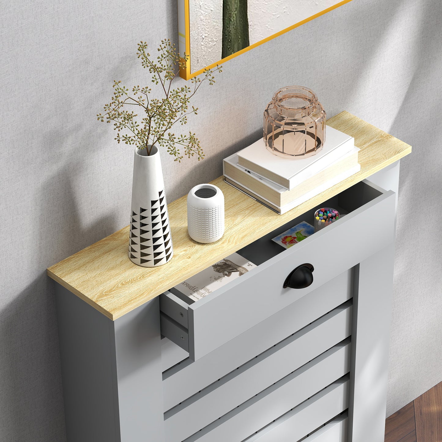 HOMCOM 95.5H x 78Wcm Radiator Cover, with Drawer - Grey--ChewyGames-ChewyGames