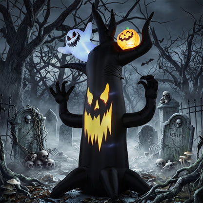 Outsunny 8 FT Halloween Inflatable Spooky Tree, Blow Up Decoration with Ghost and Pumpkin for Garden Indoor Outdoor Decor