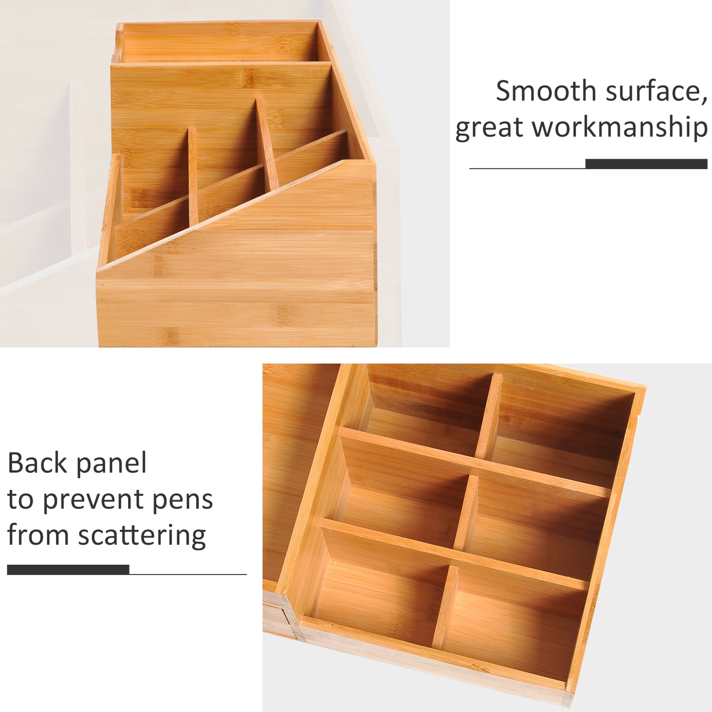 HOMCOM Desk Organiser Holder, Bamboo Multi-Function Storage Caddy with 7 Storage Compartments and 2 Drawers for Home Office Stationary Supplies, Natural Bamboo--ChewyGames-ChewyGames