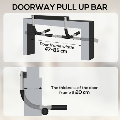 HOMCOM Doorway Pull up Bar, Door Frame Chin up Push up Bar for Home Gym Upper Body Workout, No Drilling or Screws, Grey