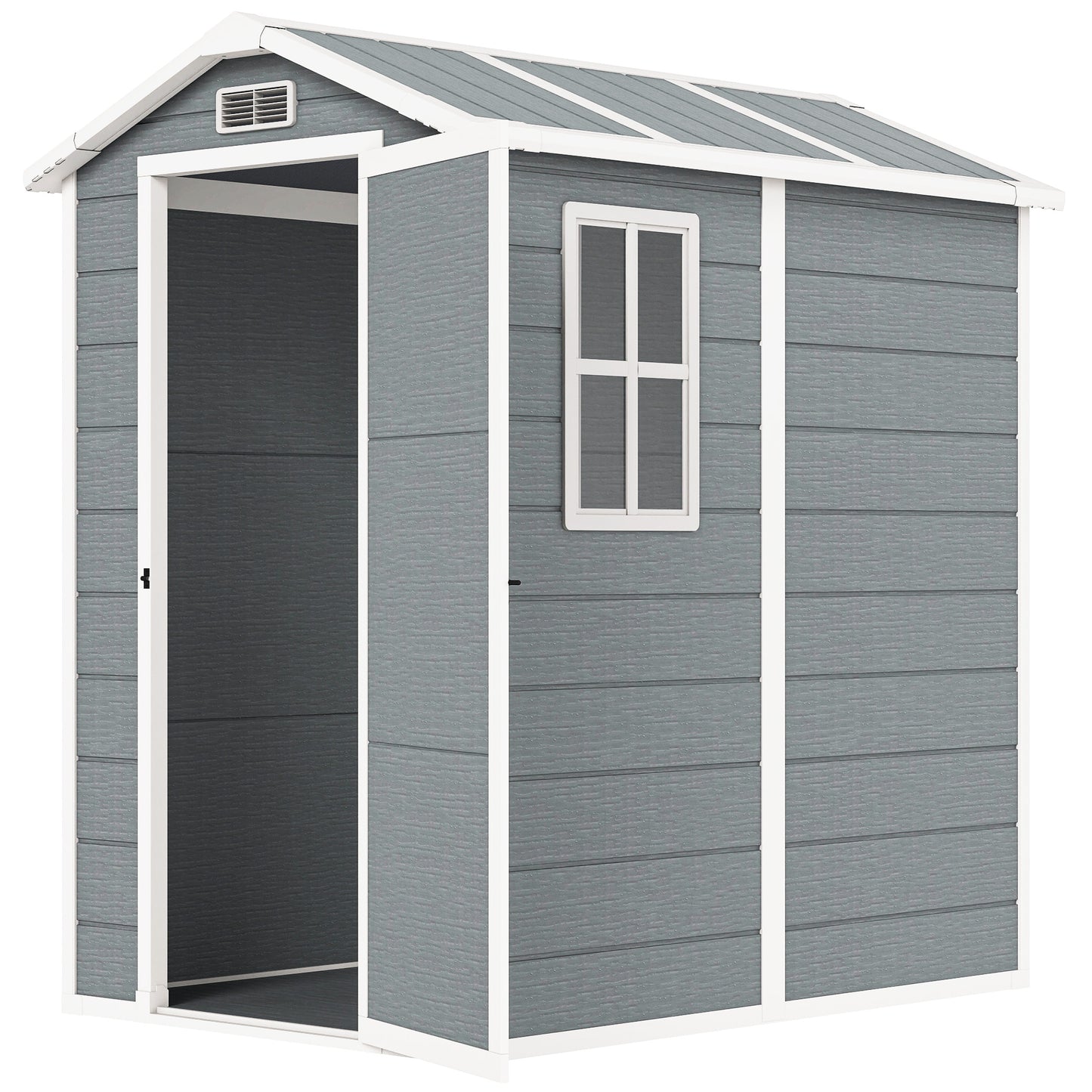 Outsunny 4 x 6ft Garden Shed, Plastic Shed with Floor, Window, Lockable Door and Vents, Resin Tool Shed for Outdoor Patio Storage, Zero Maintenance, Grey