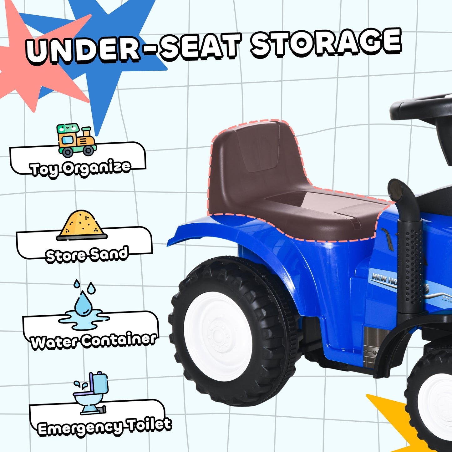 HOMCOM Ride On Tractor Toddler Walker Foot To Floor Slider w/ Horn Storage Steering Wheel for 1-3 Years Old Blue--ChewyGames-ChewyGames