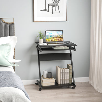 HOMCOM Movable Computer Desk with 4 Moving Wheels and Keyboard Tray Black