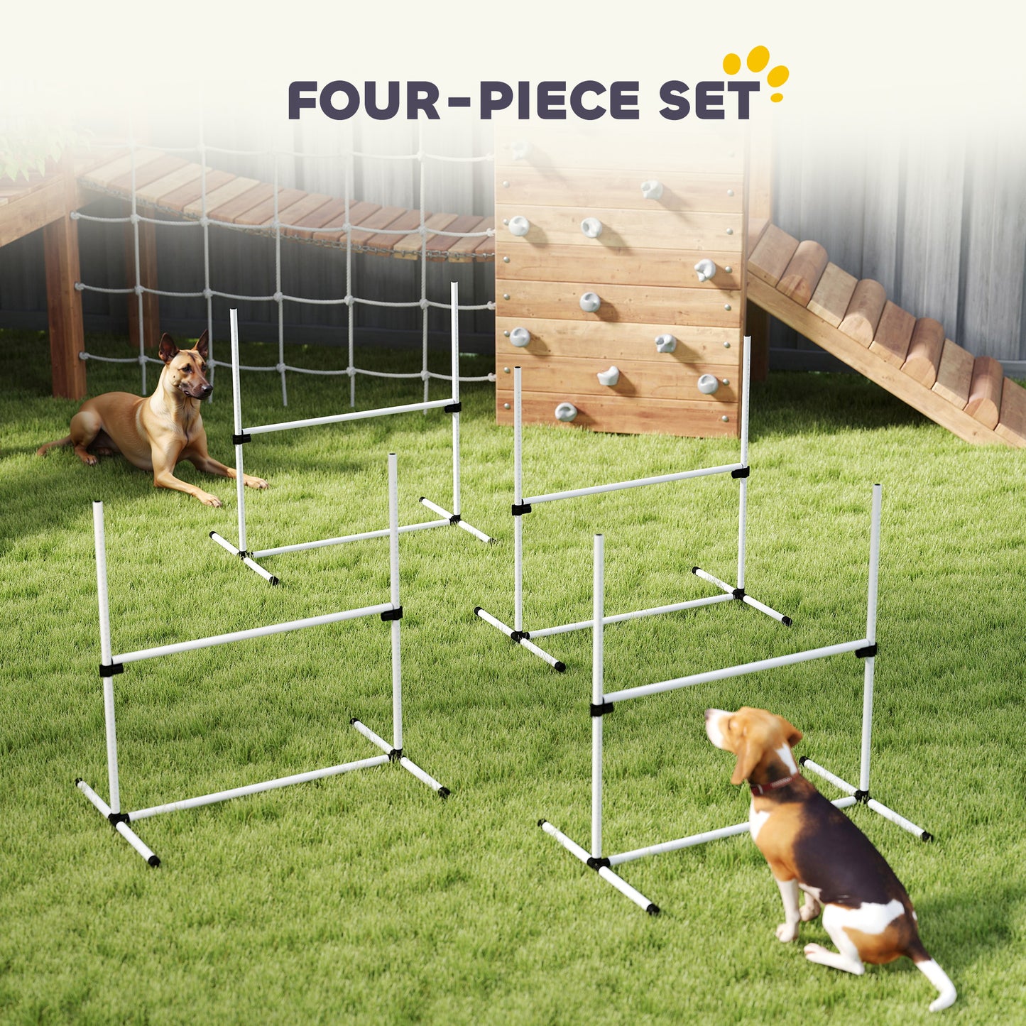 PawHut 4 Pieces Dog Agility Training Equipment, Adjustable Height Jumps Hurdle with Carrying Bag for Outdoor, White