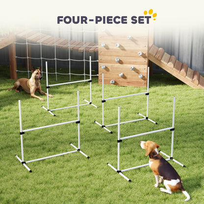 PawHut 4 Pieces Dog Agility Training Equipment, Adjustable Height Jumps Hurdle with Carrying Bag for Outdoor, White