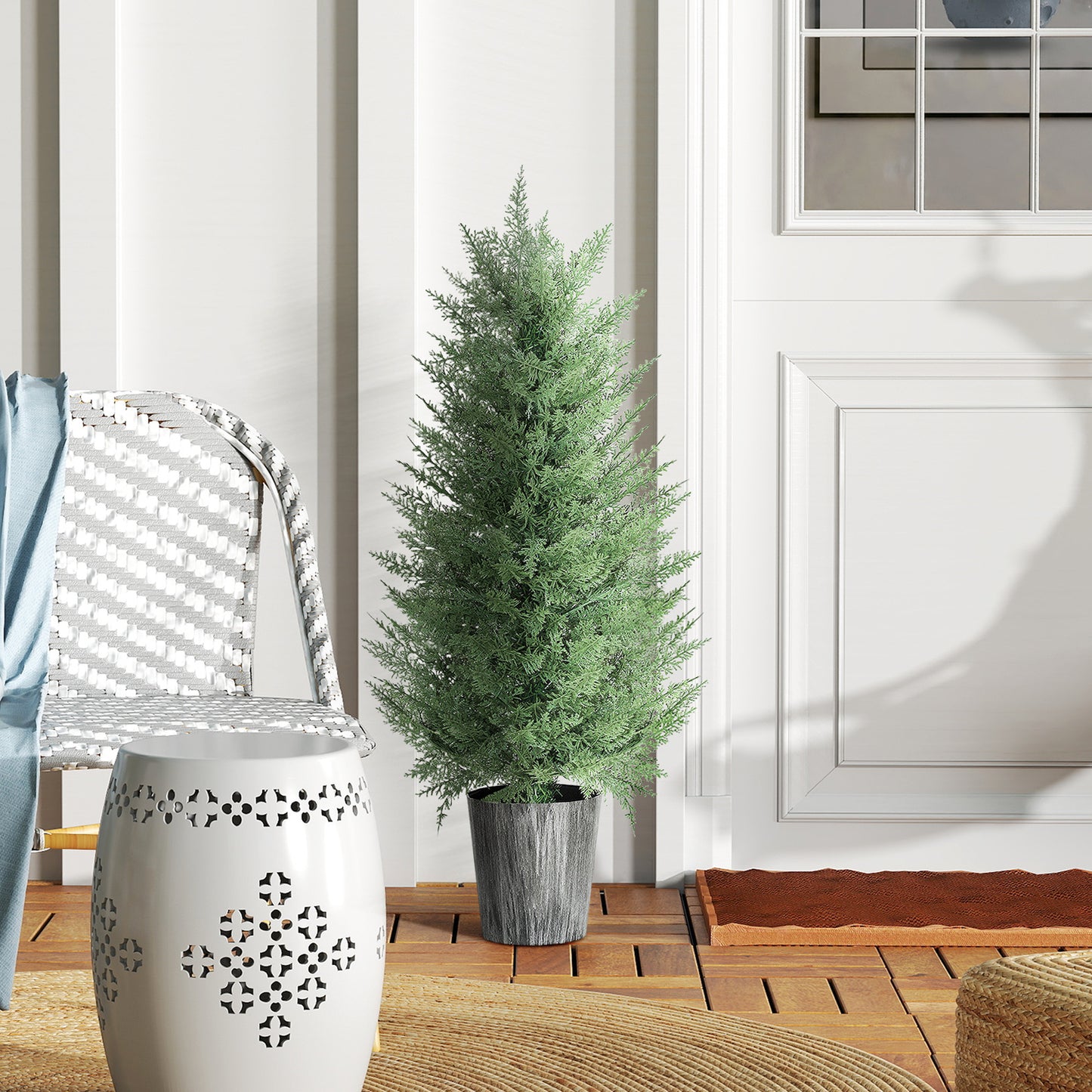 HOMCOM 90cm Artificial Cypress Trees Set of 2, UV Resistant Artificial Plants with Decorative Pot, Fake Plants for Indoor Outdoor Decor, Green--ChewyGames-ChewyGames
