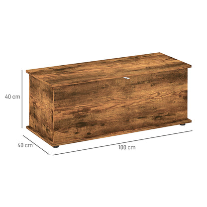 HOMCOM Storage Chest, Large 113L Blanket Box, Shoe Bench with Safety Hinged Lid, Storage Trunk, Bed End Bench for Bedroom, Hallway, Living room, Playroom, 100 x 40 x 40cm, Rustic Brown--ChewyGames-ChewyGames