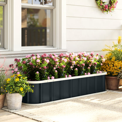Outsunny Galvanised Raised Garden Bed, 4.5 x 2 x 1 ft Metal Planter with Gloves and Folded Edging, Dark Grey