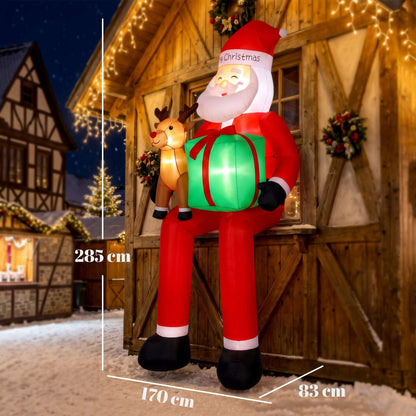 Outsunny 9.3ft Giant Christmas Inflatable Hanging Santa Claus Sitting w/ Reindeer, Gift Box