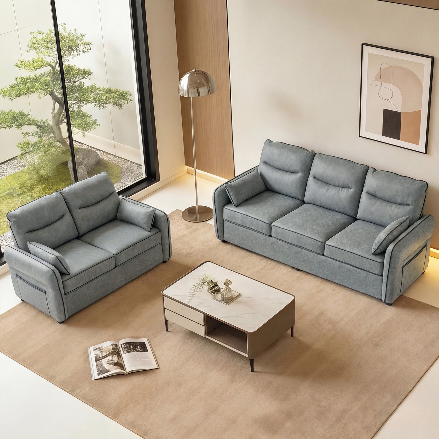 HOMCOM 2 Seater Sofa, Faux Leather Loveseat - Grey