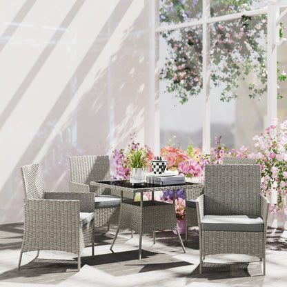 Outsunny Five-Pieces Rattan Dining Set - Light Grey