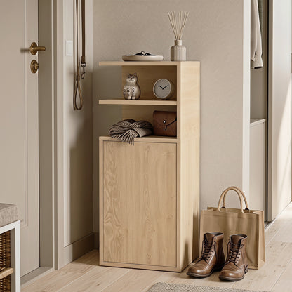 HOMCOM Slim Bedside Table Set of 2, Narrow Bedside Cabinet with Open Cubbies and Cupboard for Bedroom Living Room, Oak