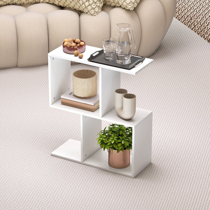 HOMCOM Side Table, Narrow End Table with Storage Shelves, S-Shaped, 3-Tier, 50W x 19.5D x 58H cm, White