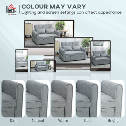 HOMCOM 2 Seater Sofa Bed, 3-in-1 Convertible Sleeper Sofa with Click-clack Adjustable Backrest and 2 Pillows, Grey