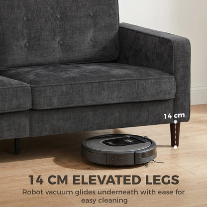 HOMCOM 3 Seater Sofa Button Tufted Upholstered Velvet Couch with Wood Legs for Living Room, Dark Grey