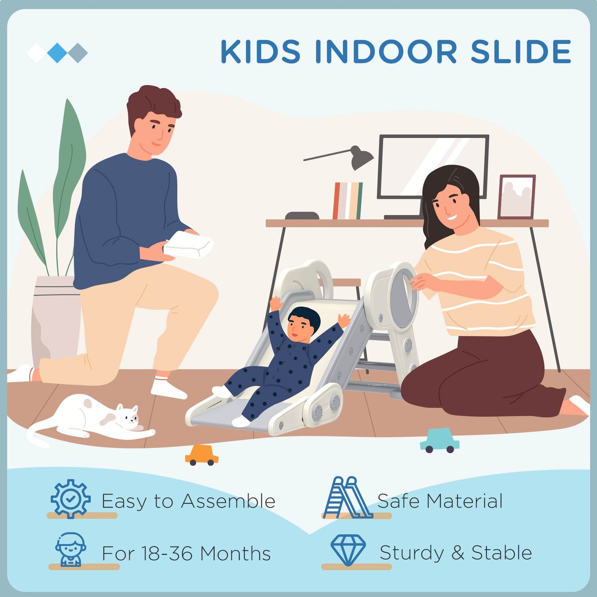 AIYAPLAY Foldable Kids Slide, Freestanding Baby Slide, for Ages 1.5-3 Years, Grey & Beige