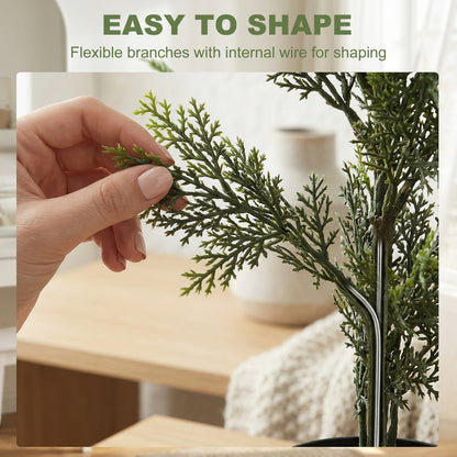 HOMCOM Set of 2 Decorative Artificial Plants Cypress in Weighted Pot, Fake Plant with 2035 Leaves, 150 cm