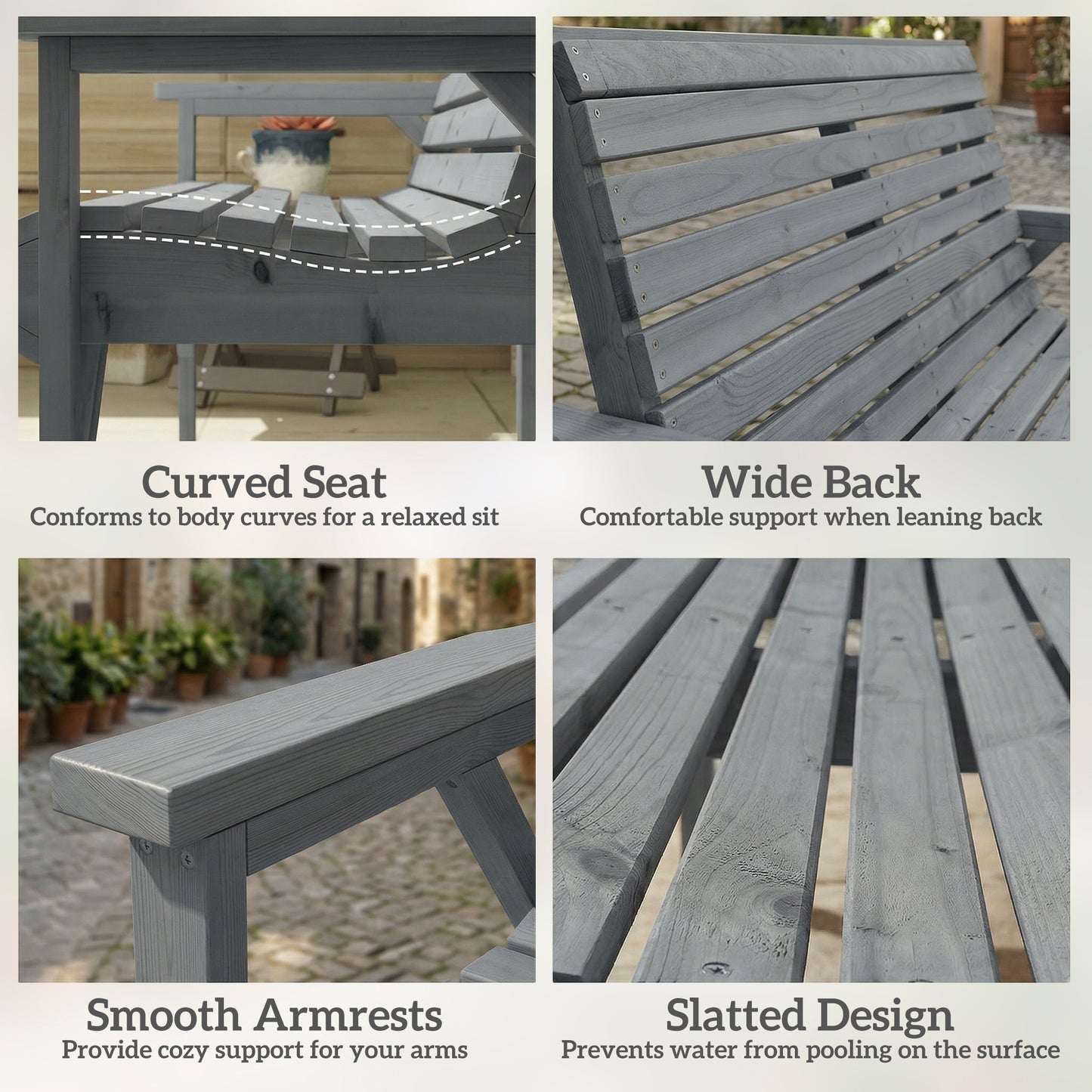 Outsunny 2 Seater Wooden Garden Bench, Slatted Patio Bench with Armrest and Backrest, Outdoor Furniture for Indoor, Balcony