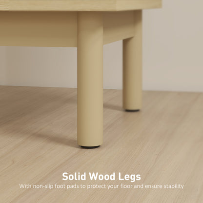 HOMCOM Rattan Bedside Table for Bedroom - Natural Wood
