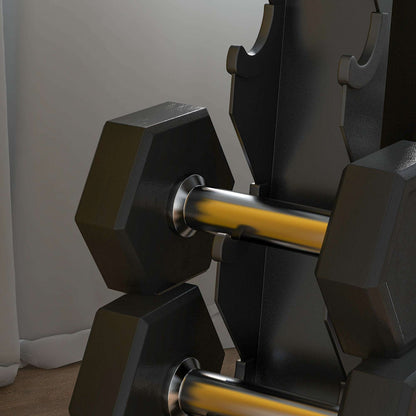 SPORTNOW 5-Tier Dumbbell Rack with 6 Hexagonal Rubber Dumbbells (2x4kg, 2x5kg, 2x6kg), Dumbbell Storage Stand Holder with Weights Sets for Home Gym Fitness, Black