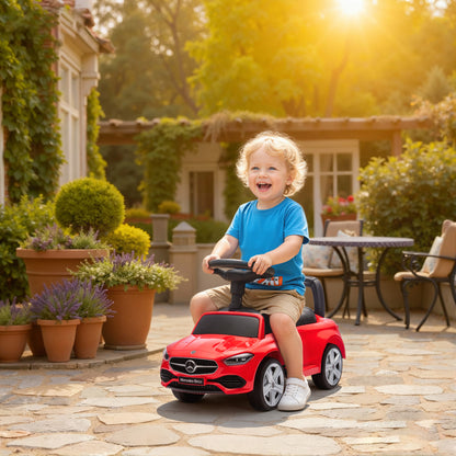 AIYAPLAY 2 in 1 Baby Ride on Push Car Mercedes-Benz C-Class Licensed Walker Foot to Floor Push-Along with Removable Handle, Red