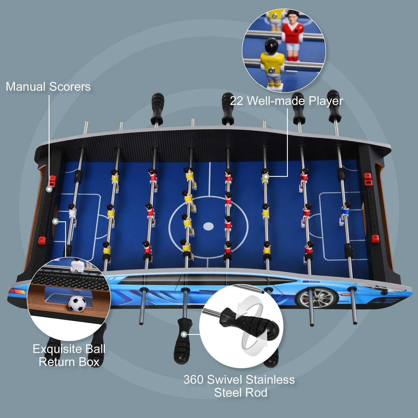 HOMCOM 29 Inch Mini Tabletop Football Foosball Gaming Table  Play Fun Game 74.5L x 36.1W x 12H CM