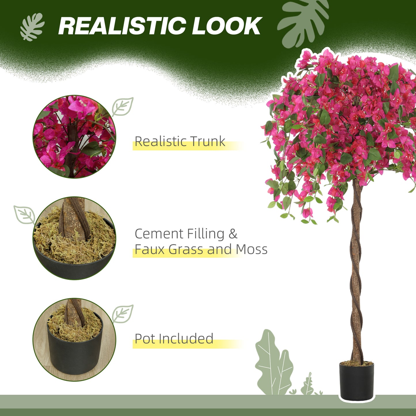 HOMCOM Artificial Plants Murraya, 120 cm Artificial Blossom, Fake Plants in Pot, Large Red Artificial Tree with Flowers for Home House Office Garden Decoration (2 Pack)