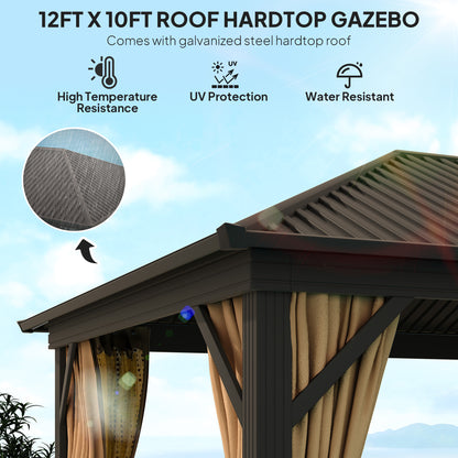 Outsunny 3.6 x 3 m Aluminium Hardtop Gazebo, with Accessories - Brown