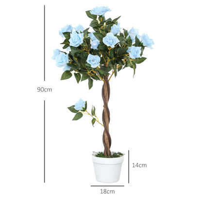 Outsunny Set of 2 Artificial Plants White Rose Floral in Pot, Fake Plants for Home Indoor Decor, 90cm, Light Blue-Artificial Flowering Plants-ChewyGames-ChewyGames