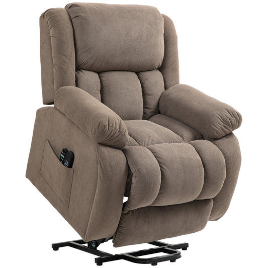 HOMCOM Riser Recliner Armchair with 8 Vibration Massage and Lumbar Heater, Wide Seat, USB Port, Light Brown