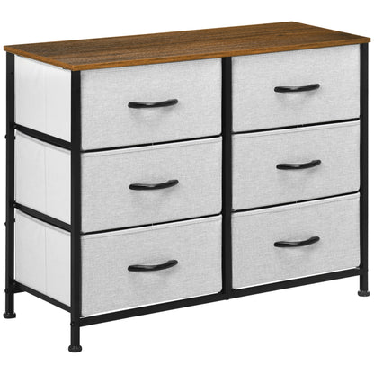 HOMCOM Fabric Chest of Drawers, Storage Drawers, Industrial Bedroom Dresser with 6 Fabric Drawers, Steel Frame and Wooden Top for Nursery, Living Room, Hallway, Grey
