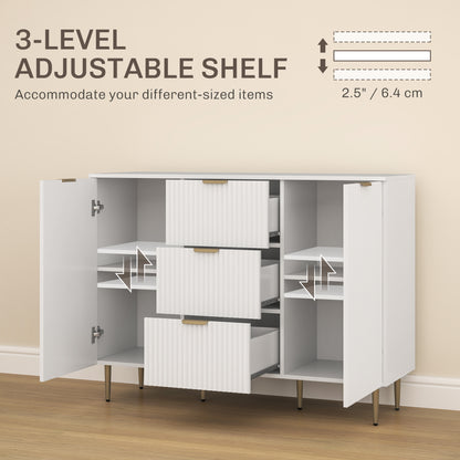 HOMCOM 2-Door Sideboard with 3 Drawers and Adjustable Shelves - White-Sideboards-ChewyGames-ChewyGames