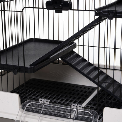 PawHut Four-Tier Small Animal Cage, for Bunnies, Ferrets, Chinchillas w/ Wheels, Tray - Black