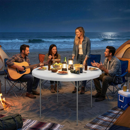 Outsunny 4ft Folding Picnic Table, Camping Table with Non-slip Foot Pads and Metal Frame, 100 kg Load, for Garden, White