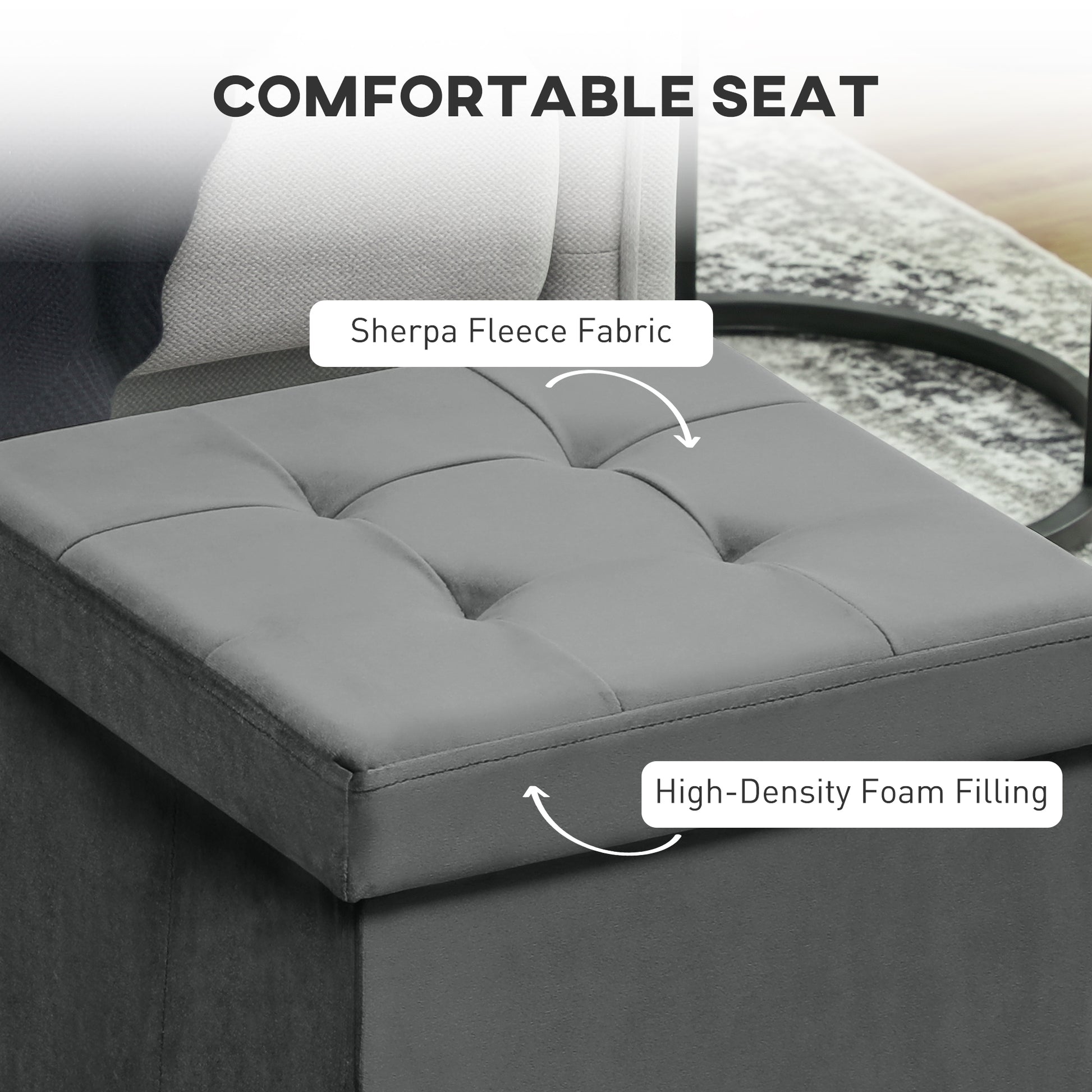 HOMCOM Foldable Velvet-Feel Storage Ottoman - Grey--ChewyGames-ChewyGames