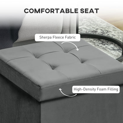 HOMCOM Foldable Velvet-Feel Storage Ottoman - Grey--ChewyGames-ChewyGames