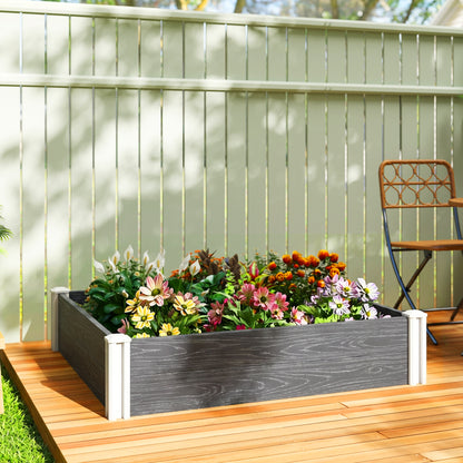 Outsunny Vinyl Raised Garden Bed Kit, 3 x 3 x 1ft Modular Elevated Garden Box with Slotting Legs and Open Bottom, Dark Grey
